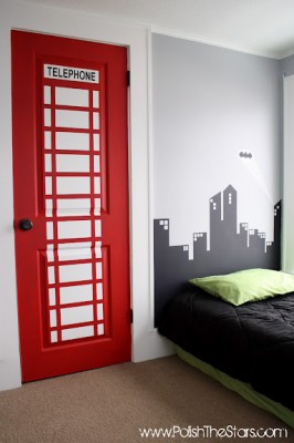 red phonebooth closet door