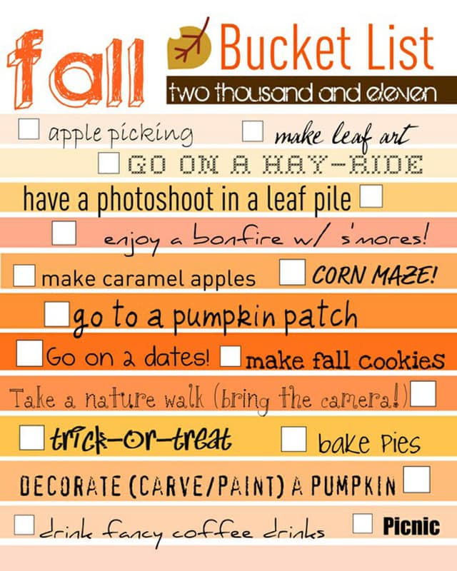 Fall Bucket list poster.