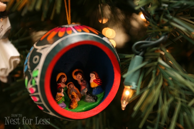 A Mary and Joseph tree ornament.