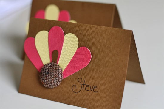 Brown, pink and white turkey table cards.