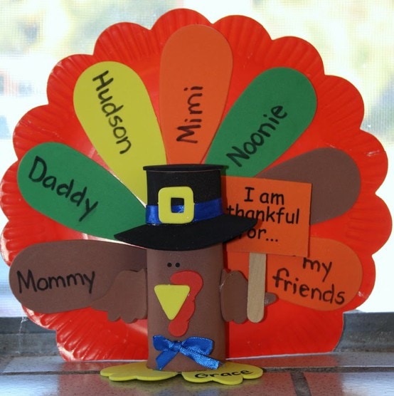 A little turkey of construction paper with family name on it.