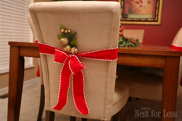 Christmas Ribbons Dining Room Chair Covers White