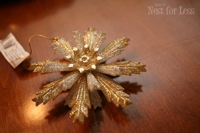 A gold snowflake ornament.