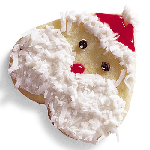 A cookie decorated as a Santa.