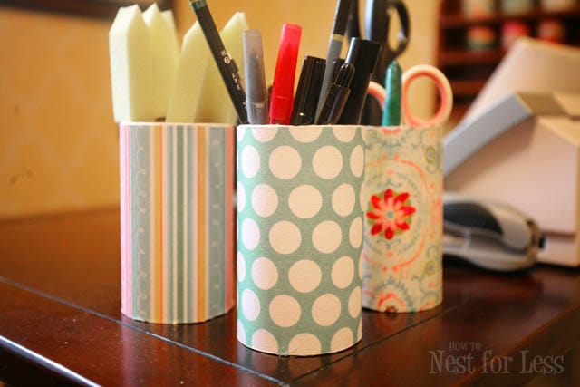 And the Organizing Continues: Scrapbook Paper Pencil Holders