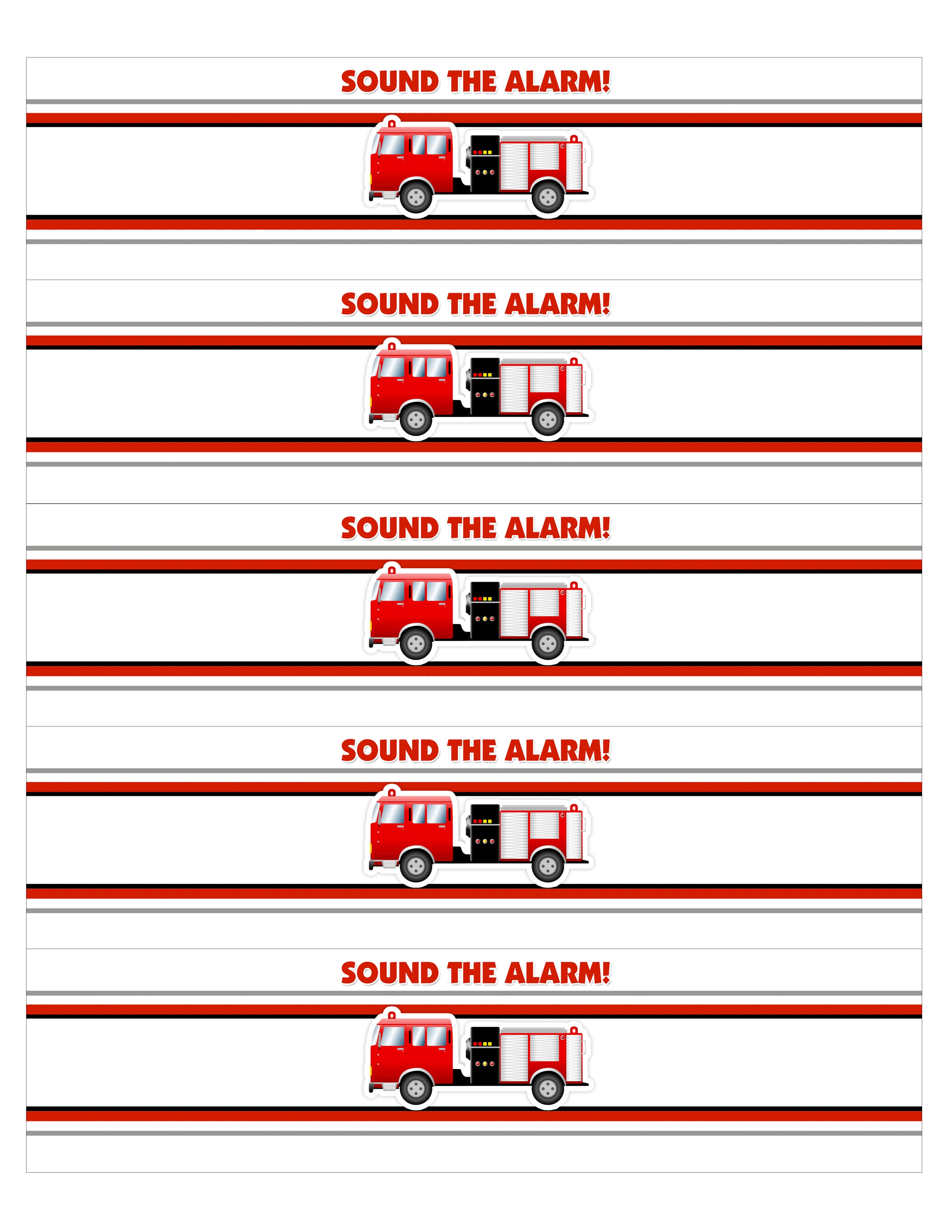 A fire truck printable for the water bottle.
