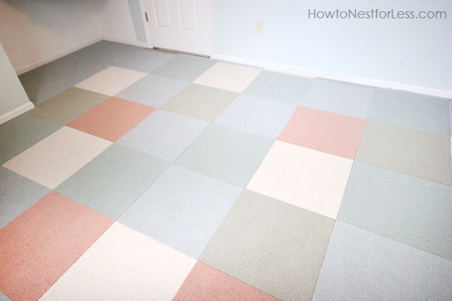 The craft room with the flor carpet tiles installed.