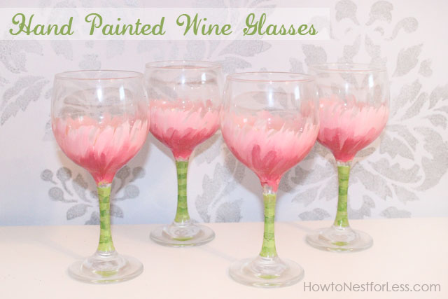 The pink, white, and green painted wine glasses.