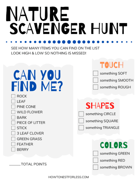 nature scavenger hunt for kids nametags