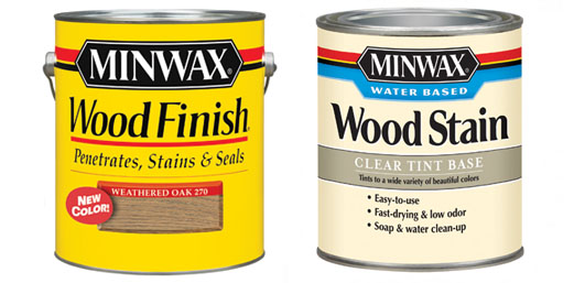 Miniwax Wood finish a yellow can and a white can.