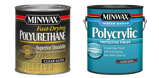 Fast drying Miniwax a brown container and a blue container.