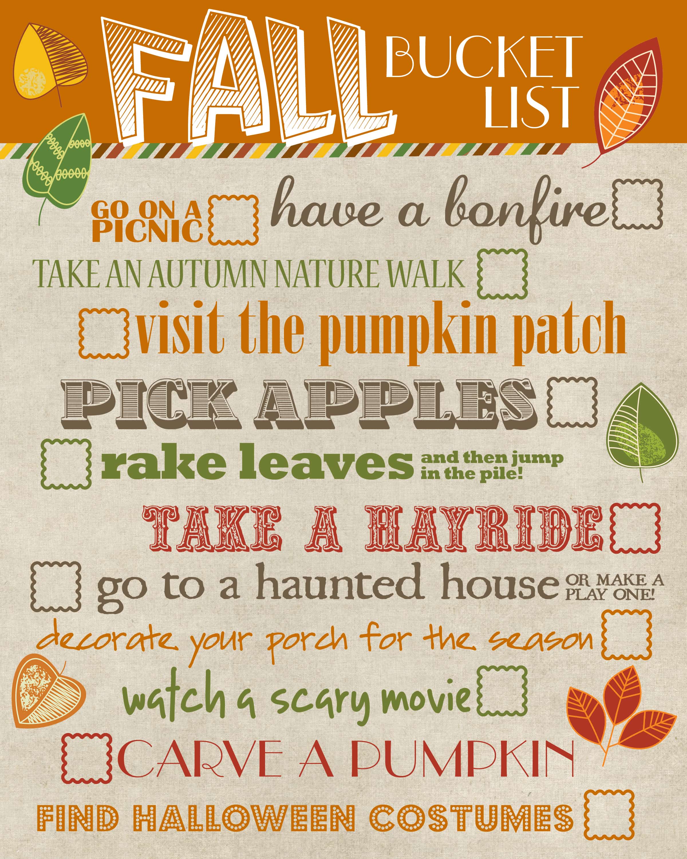 Fall Bucket List - Ideas + Printable Bucket List - Dear Creatives