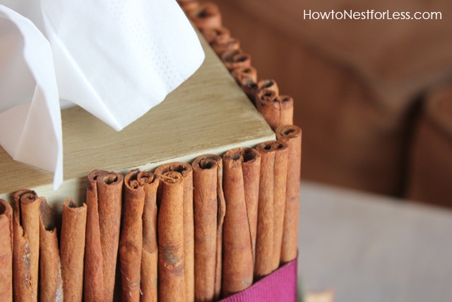 A white tissue sticking outside of the cinnamon box.