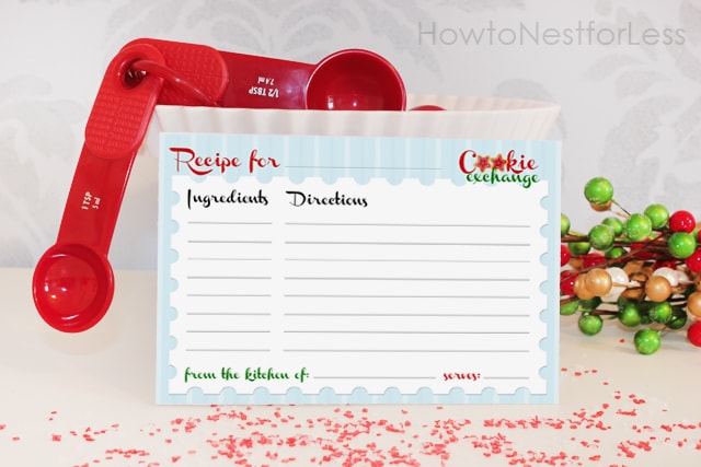 A recipe cookie exchange card on the counter.