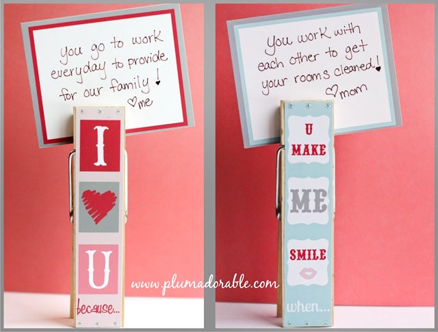 Clothespin-Valentines with memos in it.