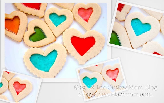 Stained glass heart cookies.