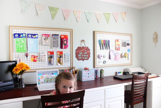 stained bunting sign in craft room