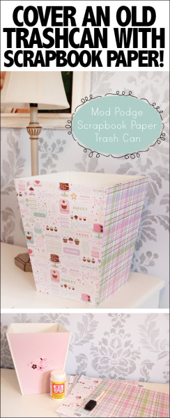 scrapbook paper covered trashcan