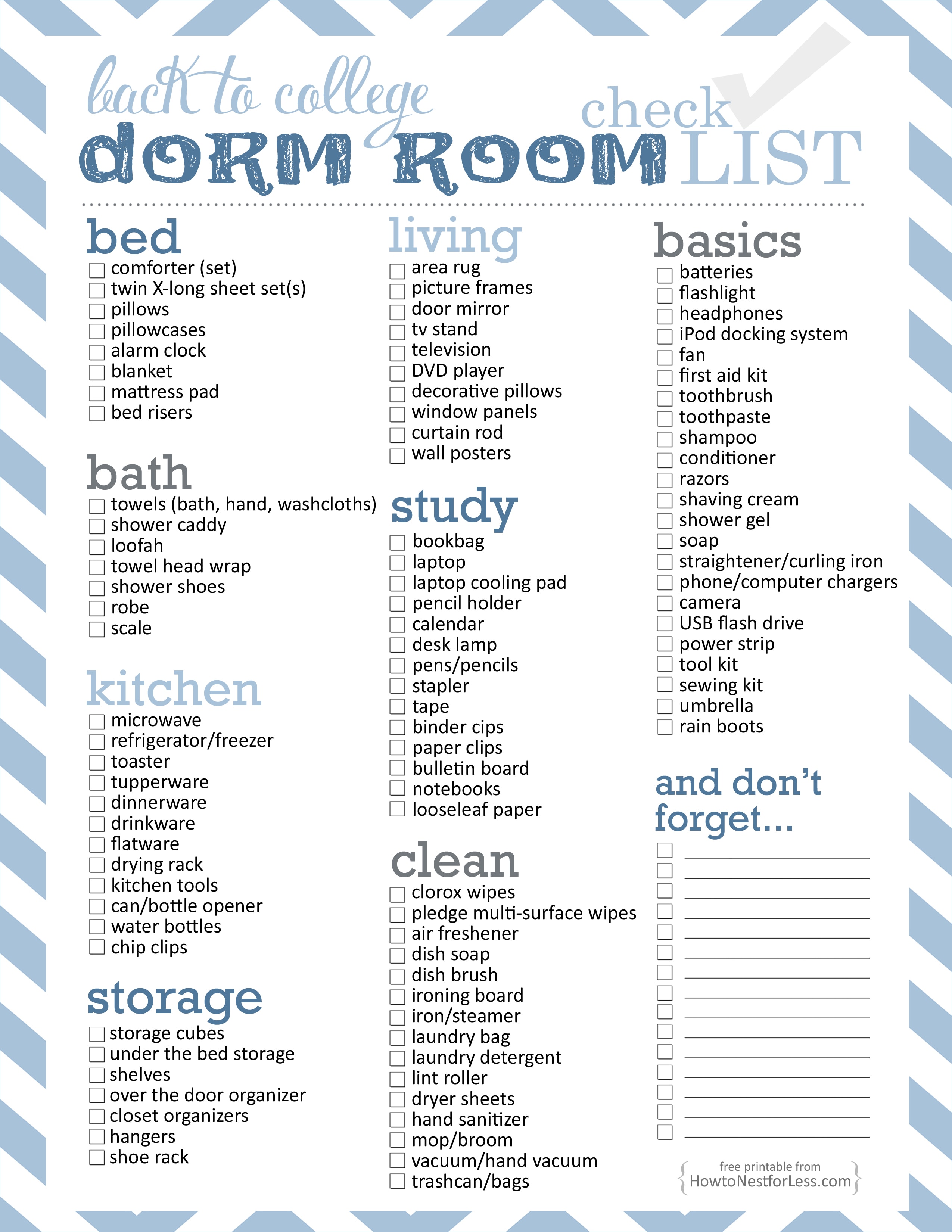 college dorm room checklist