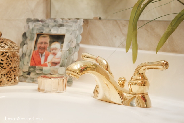 gold and white hall bathroom makeover