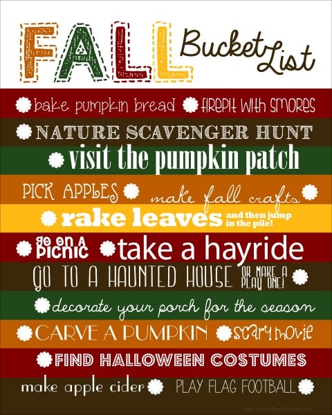 Fall Bucket List free printable