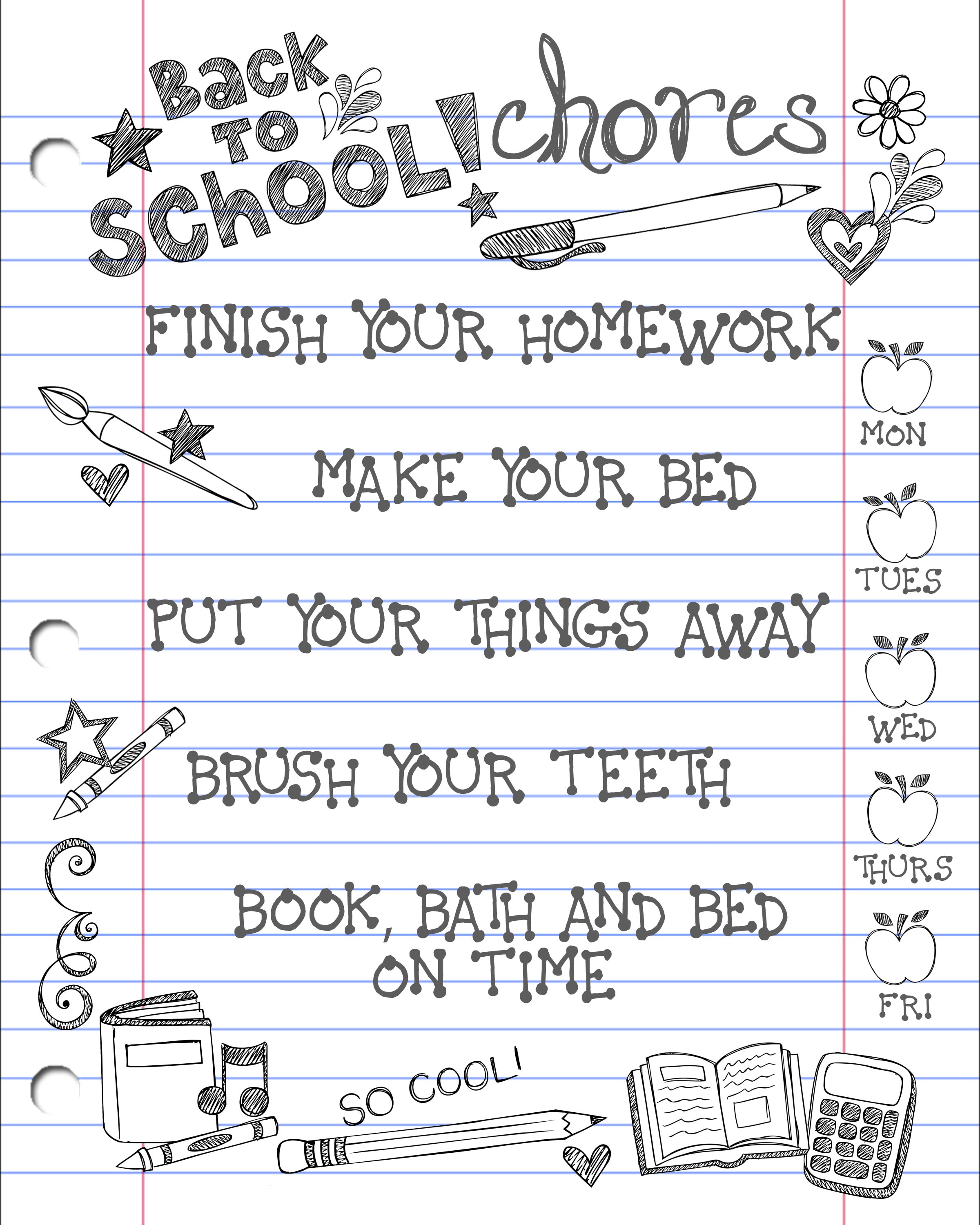 Back to School Chore Chart