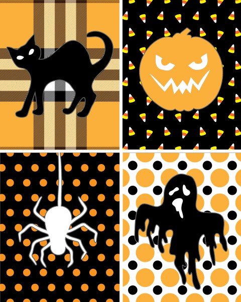 Black cat, pumpkin, spider, and ghost printable.