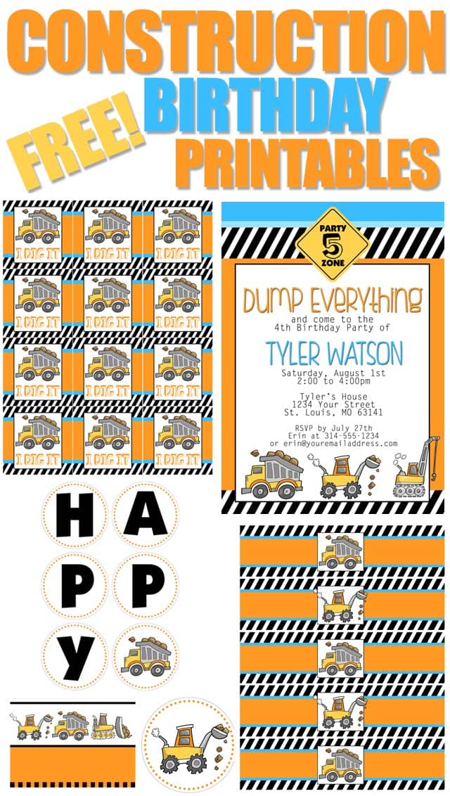 printable I dig you Construction Boy Birthday Party- FULL collection   Construction birthday parties, Construction birthday, Boy birthday parties