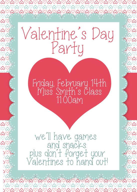 Class Valentines Party Invitation 1