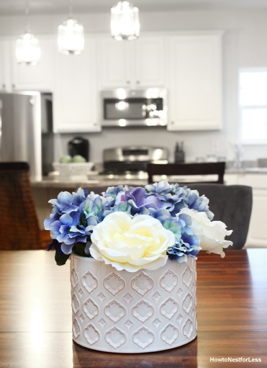 blue flowered DIY centerpiece