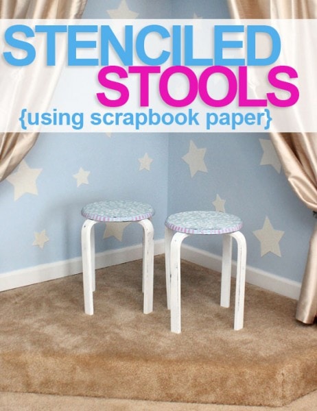 Chalk paint stenciled stool tutorial graphic.