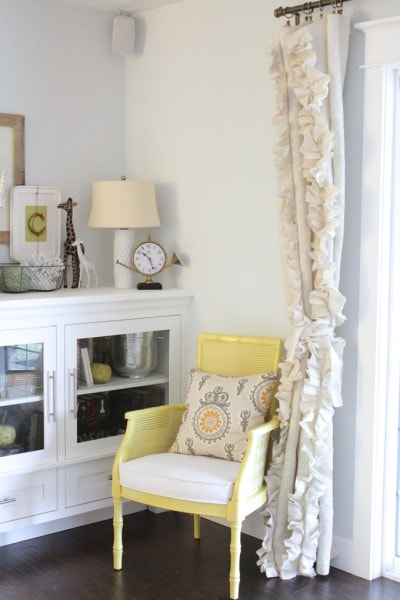 Ruffled burlap curtain panels.