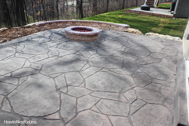 stamped concrete patio with firepit