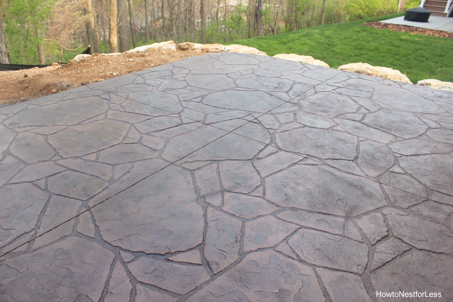 Backyard stamped concrete patio.