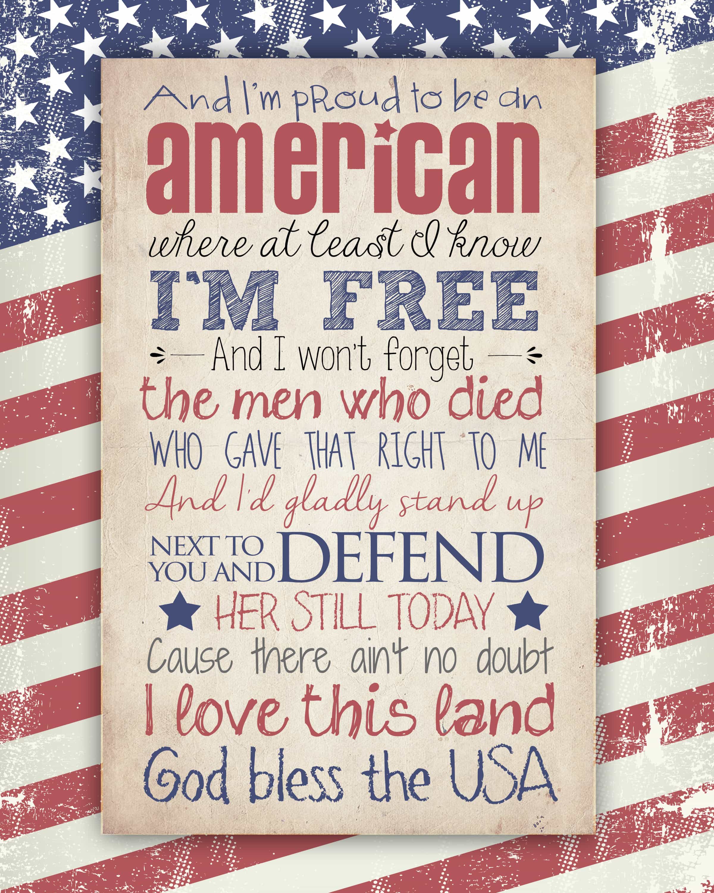 God Bless the USA Free Printable