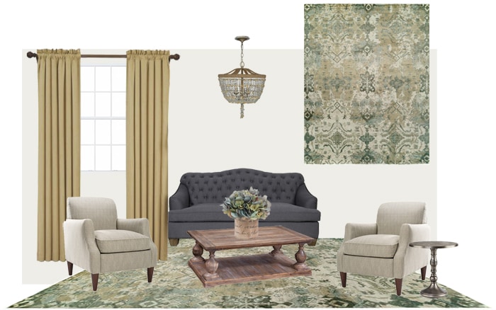 green living room mood board