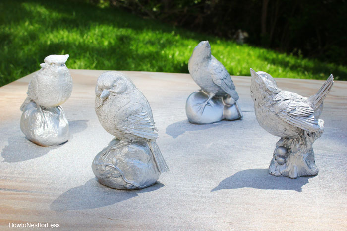 metallic silver spray painted birds