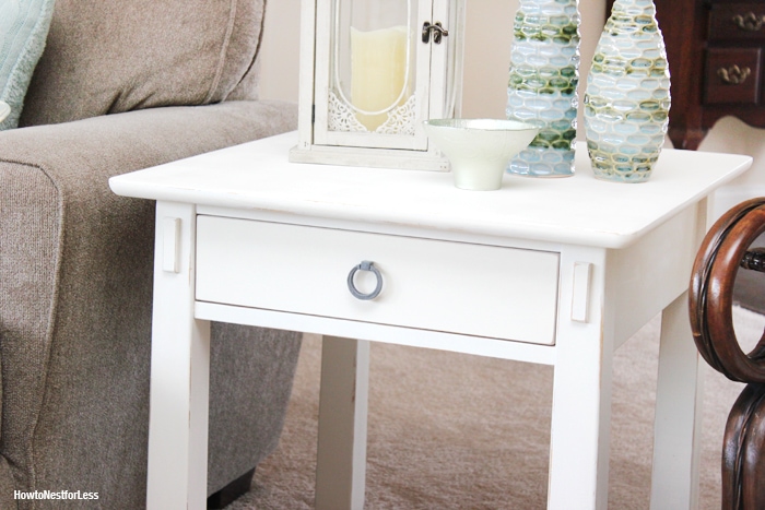 ASCP distressed white end table