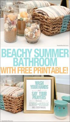 Beachy Summer Bathroom Makeover + FREE Bathroom Printable