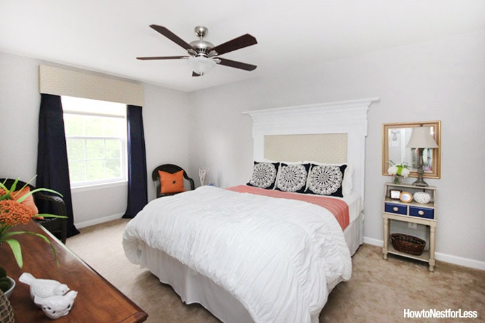 guest bedroom makeover navy and orange