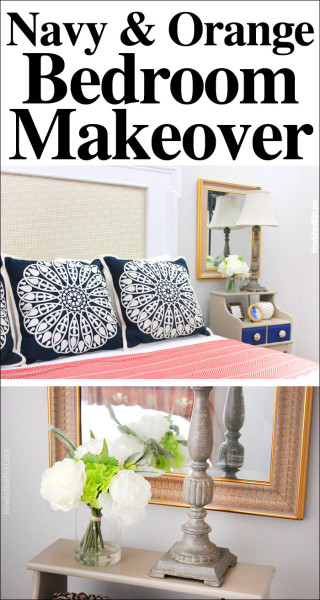 navy and orange bedroom makeover