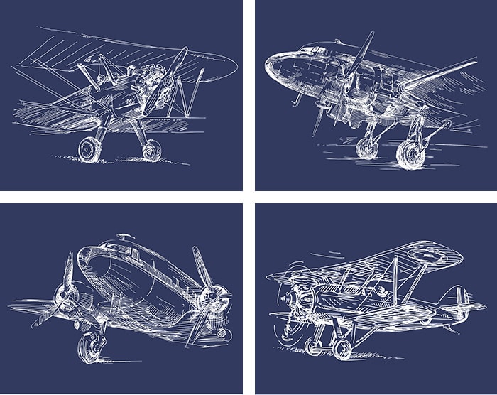 Vintage Sketch Airplane Posters {set of 4}