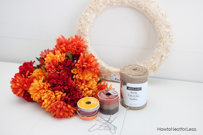 fall burlap flower wreath supplies