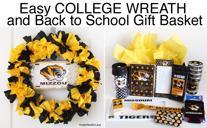 mizzou wreath and gift basket