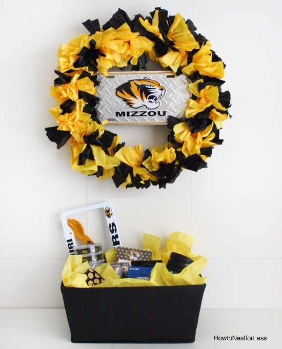 mizzou wreath and gift basket