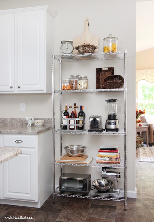 wire shelving unit in kitchen