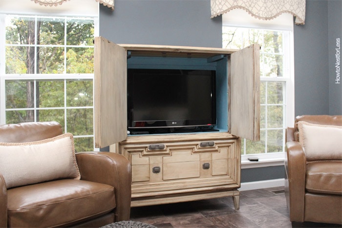 armoire turned tv cabinet