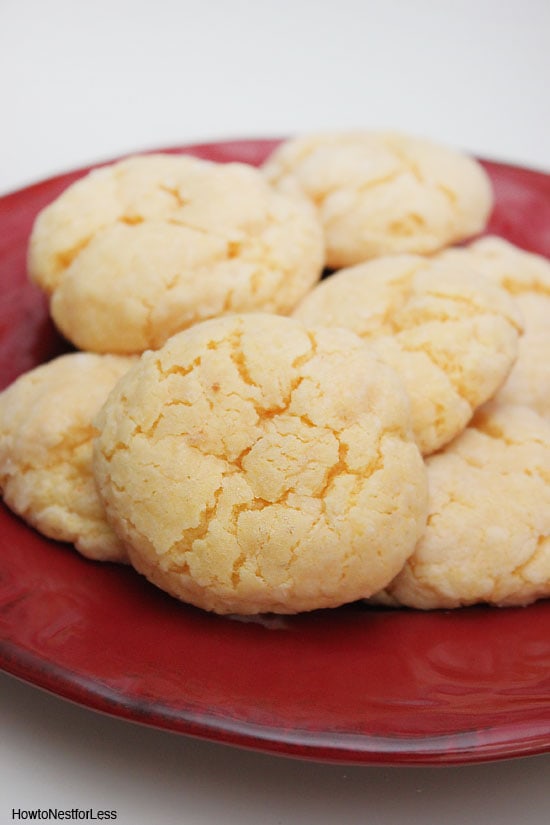 The baked gooey cookies on a red plate.