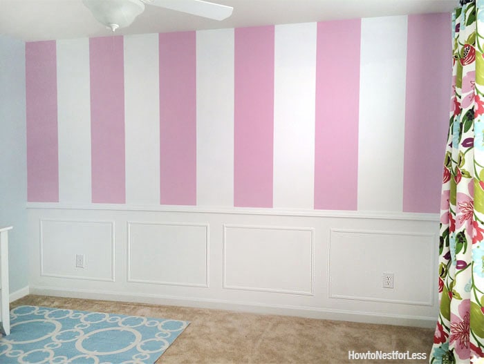 pink striped craft room walls