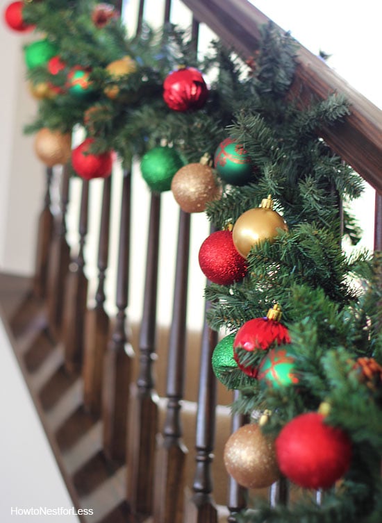 family room staircase christmas garland